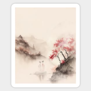 Fantasy Asian Blossom landscape Sticker